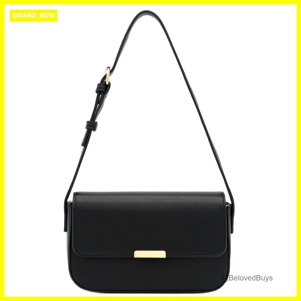 Mini Rectangular Flap Shoulder Bag Faux Leather Adjustable Strap